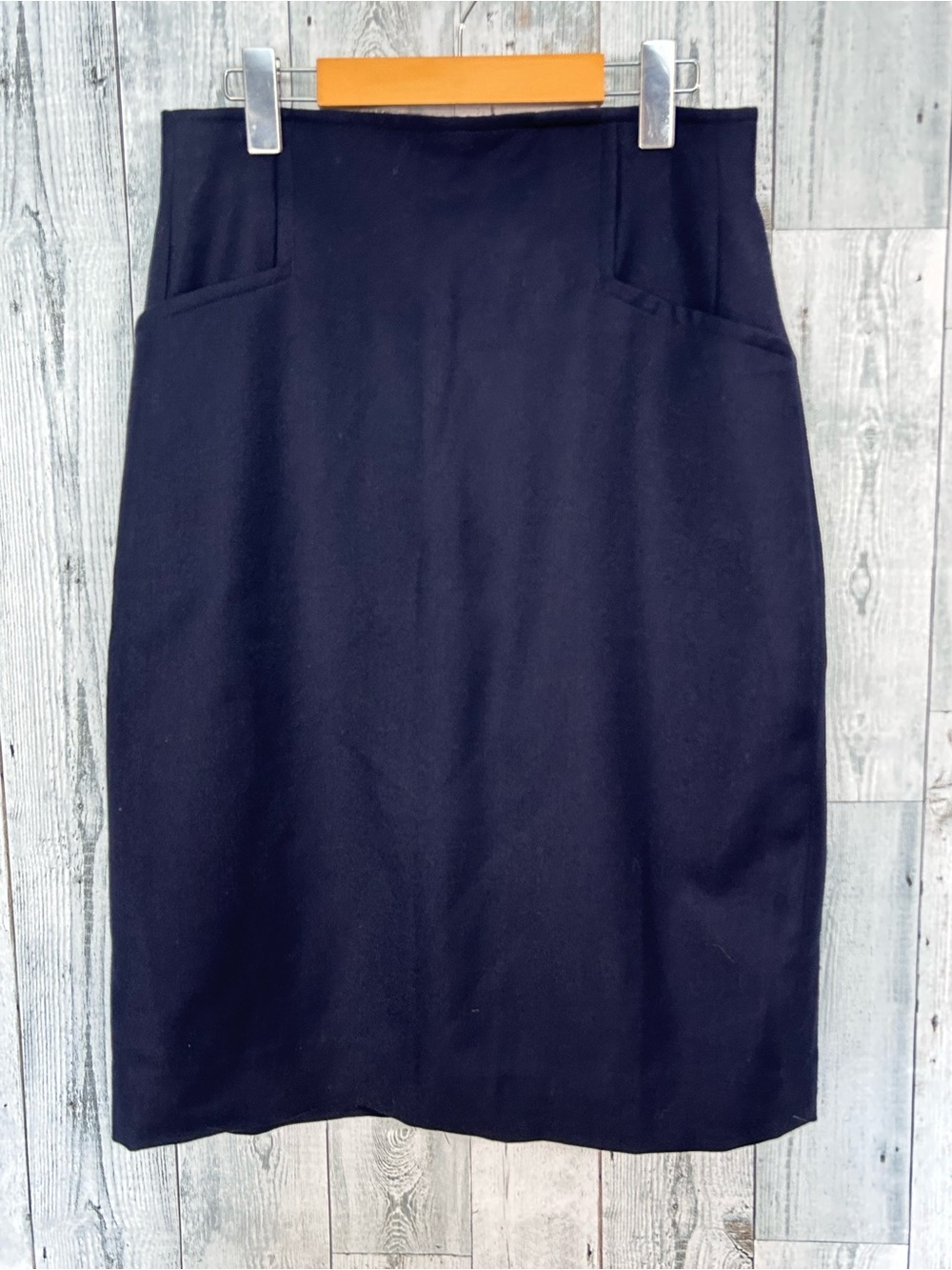 Vintage Navy Wool Straight Pencil Skirt Medium High Waist Dark Academia 90s
